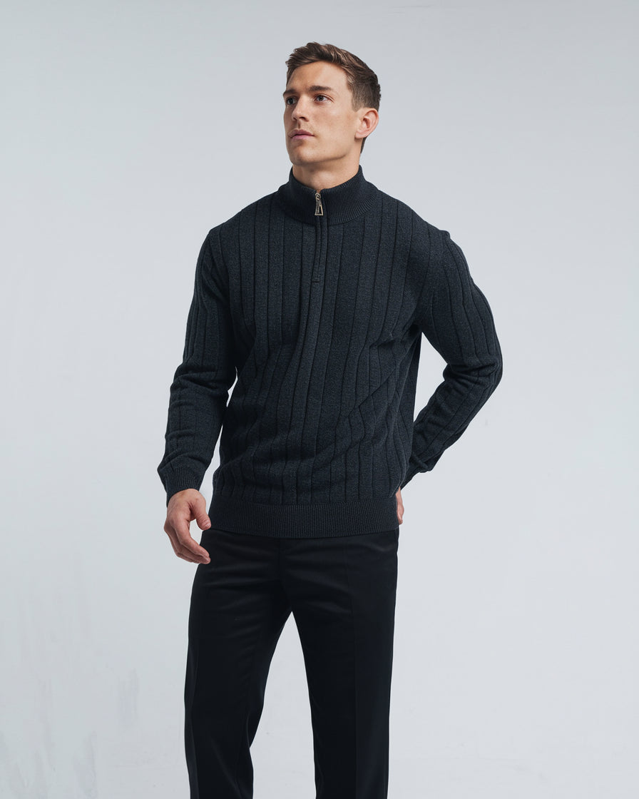 100% Cashmere Ribbed Half Zip | Montessari